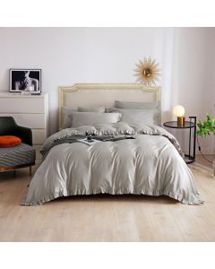 DM809K Ruffle Edge Bedding - Alexander, 6 Pieces Luxury King Size Duvet Cover Set 100% Cotton