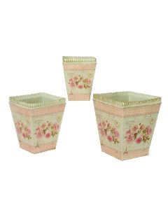Vintage metal planters French country decorative vases/flower pots (set of 3) 