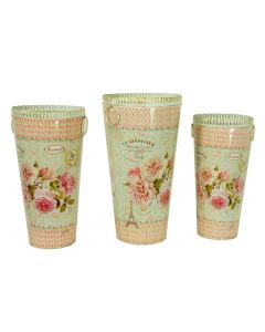 French country vintage painted metal decorative vases / umbrella holder (Set of 3) 